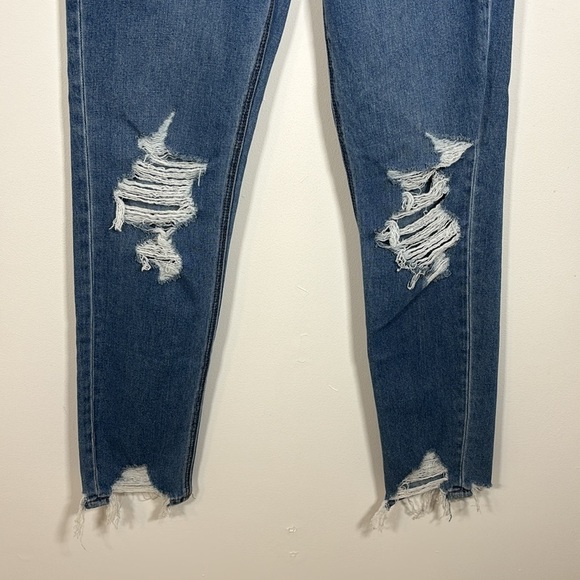 American Eagle Mom Denim Jean 2 XLong Distressed Raw Hem Ripped High Rise - Picture 7 of 10